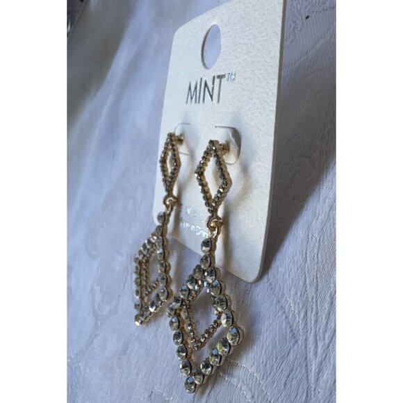 Mint Rhinestone Gold Dangle Drop CZ Triangles Earrings NEW - Picture 7 of 12